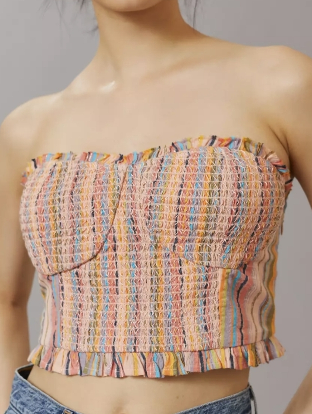 Anthropologie Pilcro Pastel Rainbow Smocked Strapless Top